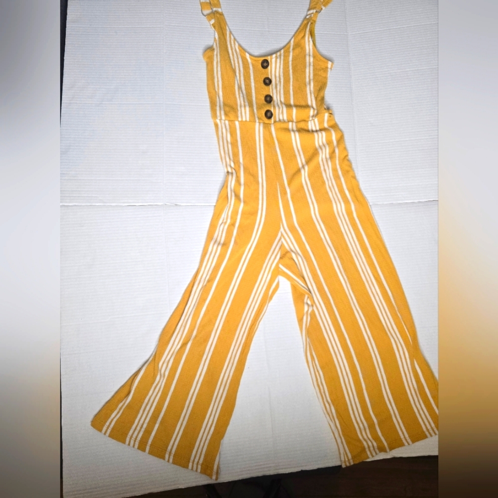 Striped Wide-Leg Jumpsuit in Mustard Yellow
